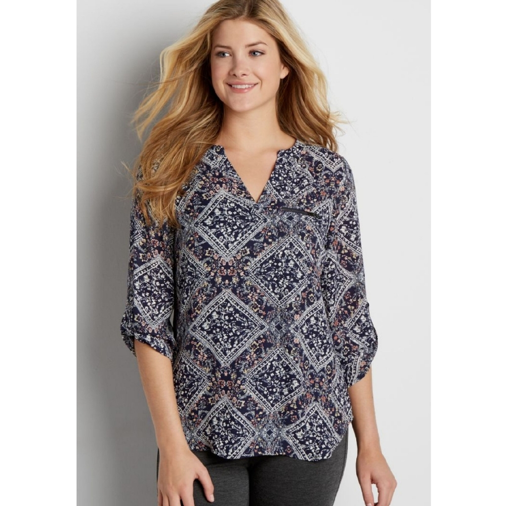 Maurices Paisley Geometric Print Blouse Top